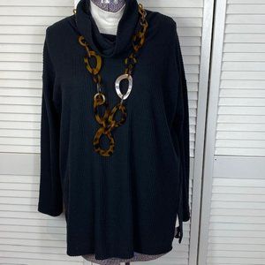 Ann Taylor Loft Black Waffle Knit Tunic Sweater Large